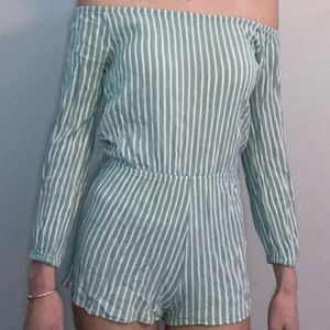 Striped Off the Shoulder Romper